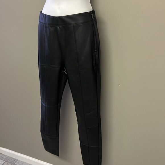 Topshop Black Faux Leather Pleated Skinny Pull-Up Lined Pants- Zip Up- Size 8 - Picture 2 of 11